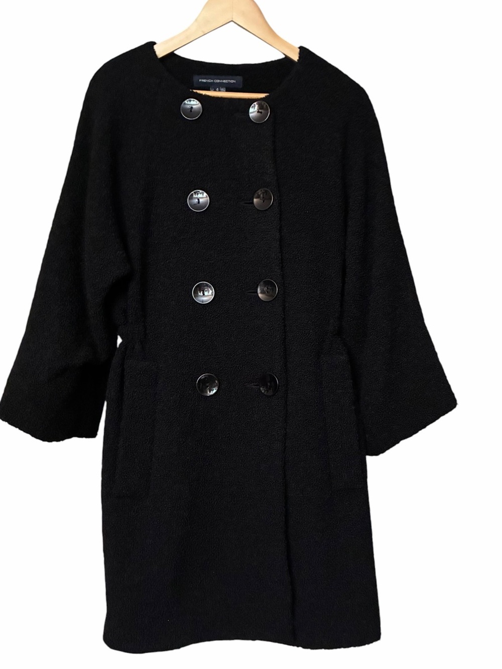 French Connection Wool Double-Breasted Bouclé Pea Coat